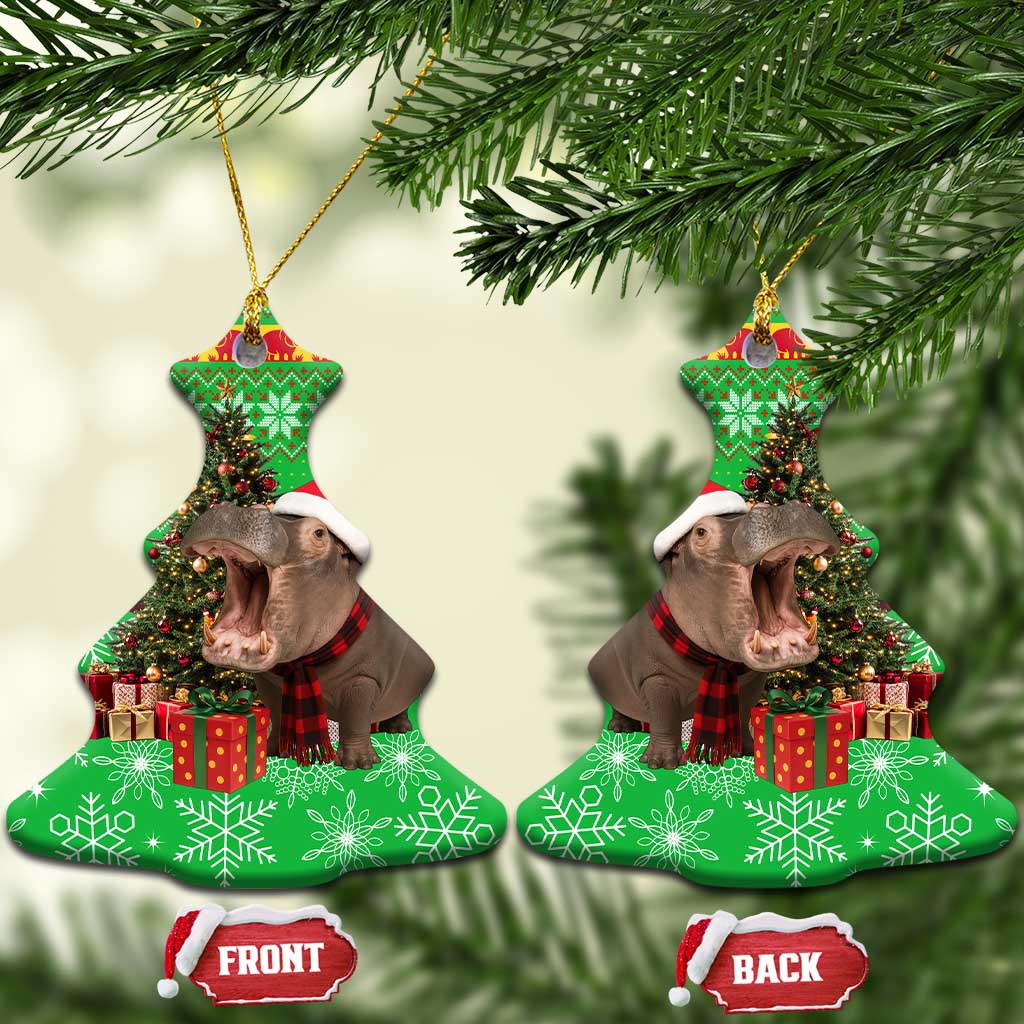 Mali Christmas Ceramic Ornament with Hippo Santa Hat Snowflakes and Holiday Gift - Wonder Print Shop