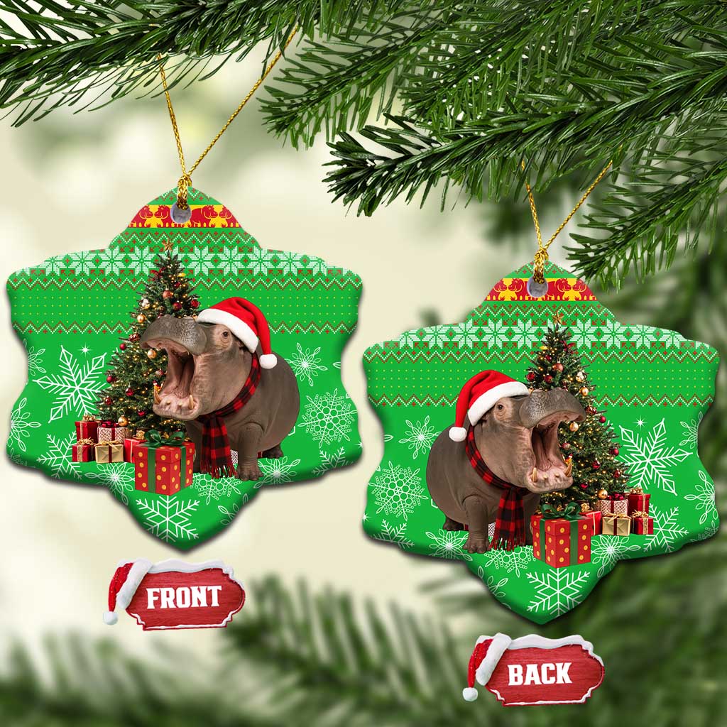 Mali Christmas Ceramic Ornament with Hippo Santa Hat Snowflakes and Holiday Gift - Wonder Print Shop
