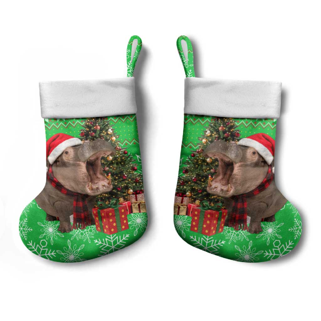 Mali Christmas Stocking with Hippo Santa Hat Snowflakes and Holiday Gift - Wonder Print Shop