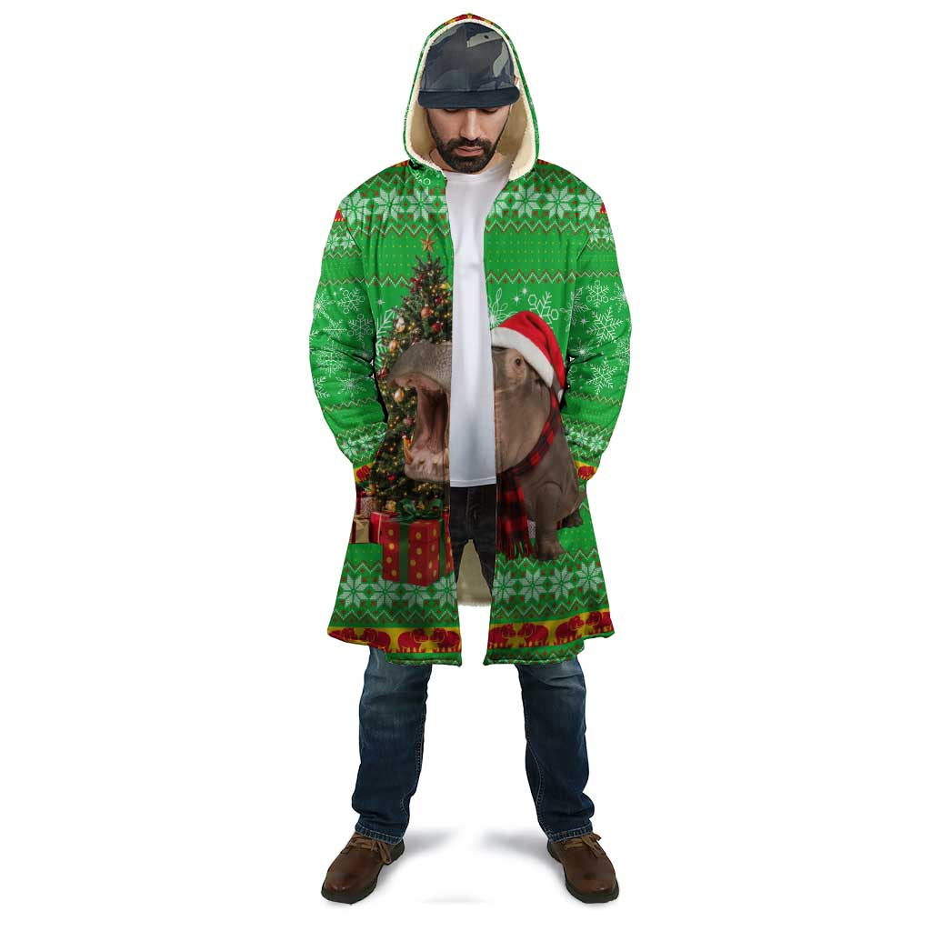 Mali Christmas Cloak with Hippo Santa Hat Snowflakes and Holiday Gift - Wonder Print Shop