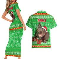 Mali Christmas Couples Matching Short Sleeve Bodycon Dress and Hawaiian Shirt with Hippo Santa Hat Snowflakes and Holiday Gift - Wonder Print Shop