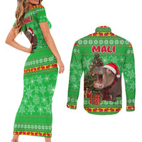 Mali Christmas Couples Matching Short Sleeve Bodycon Dress and Long Sleeve Button Shirt with Hippo Santa Hat Snowflakes and Holiday Gift - Wonder Print Shop