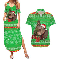 Mali Christmas Couples Matching Summer Maxi Dress and Hawaiian Shirt with Hippo Santa Hat Snowflakes and Holiday Gift - Wonder Print Shop