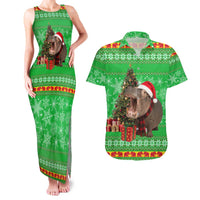 Mali Christmas Couples Matching Tank Maxi Dress and Hawaiian Shirt with Hippo Santa Hat Snowflakes and Holiday Gift - Wonder Print Shop