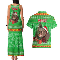 Mali Christmas Couples Matching Tank Maxi Dress and Hawaiian Shirt with Hippo Santa Hat Snowflakes and Holiday Gift - Wonder Print Shop