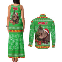 Mali Christmas Couples Matching Tank Maxi Dress and Long Sleeve Button Shirt with Hippo Santa Hat Snowflakes and Holiday Gift - Wonder Print Shop
