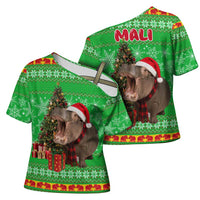 Mali Christmas Cross Shoulder Shirt with Hippo Santa Hat Snowflakes and Holiday Gift - Wonder Print Shop