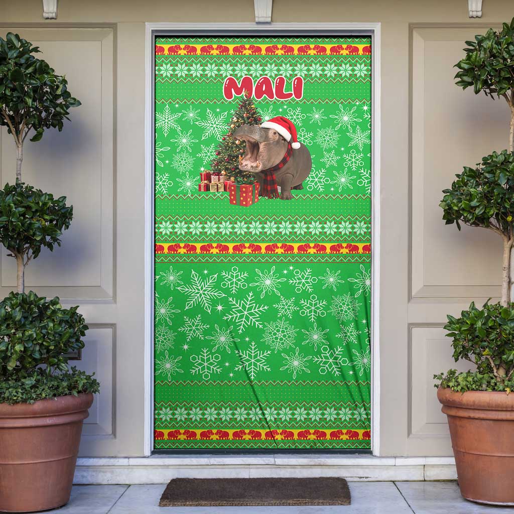 Mali Christmas Door Cover with Hippo Santa Hat Snowflakes and Holiday Gift - Wonder Print Shop