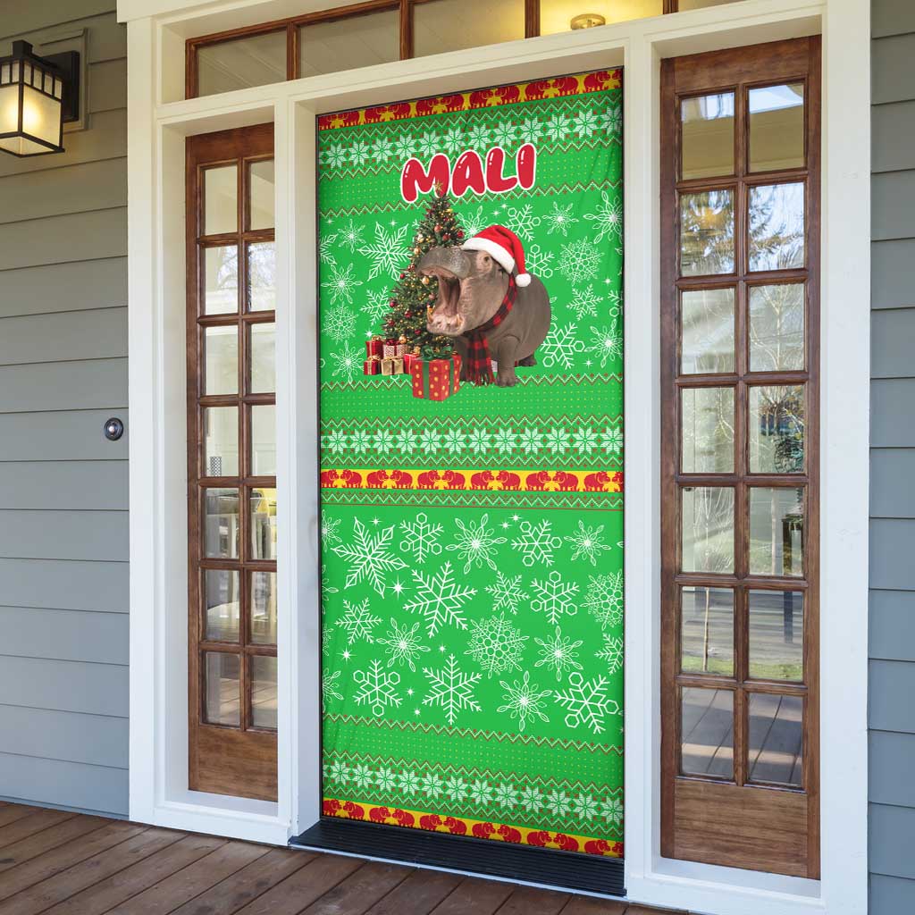 Mali Christmas Door Cover with Hippo Santa Hat Snowflakes and Holiday Gift - Wonder Print Shop