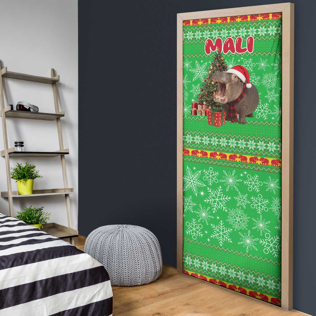 Mali Christmas Door Cover with Hippo Santa Hat Snowflakes and Holiday Gift - Wonder Print Shop