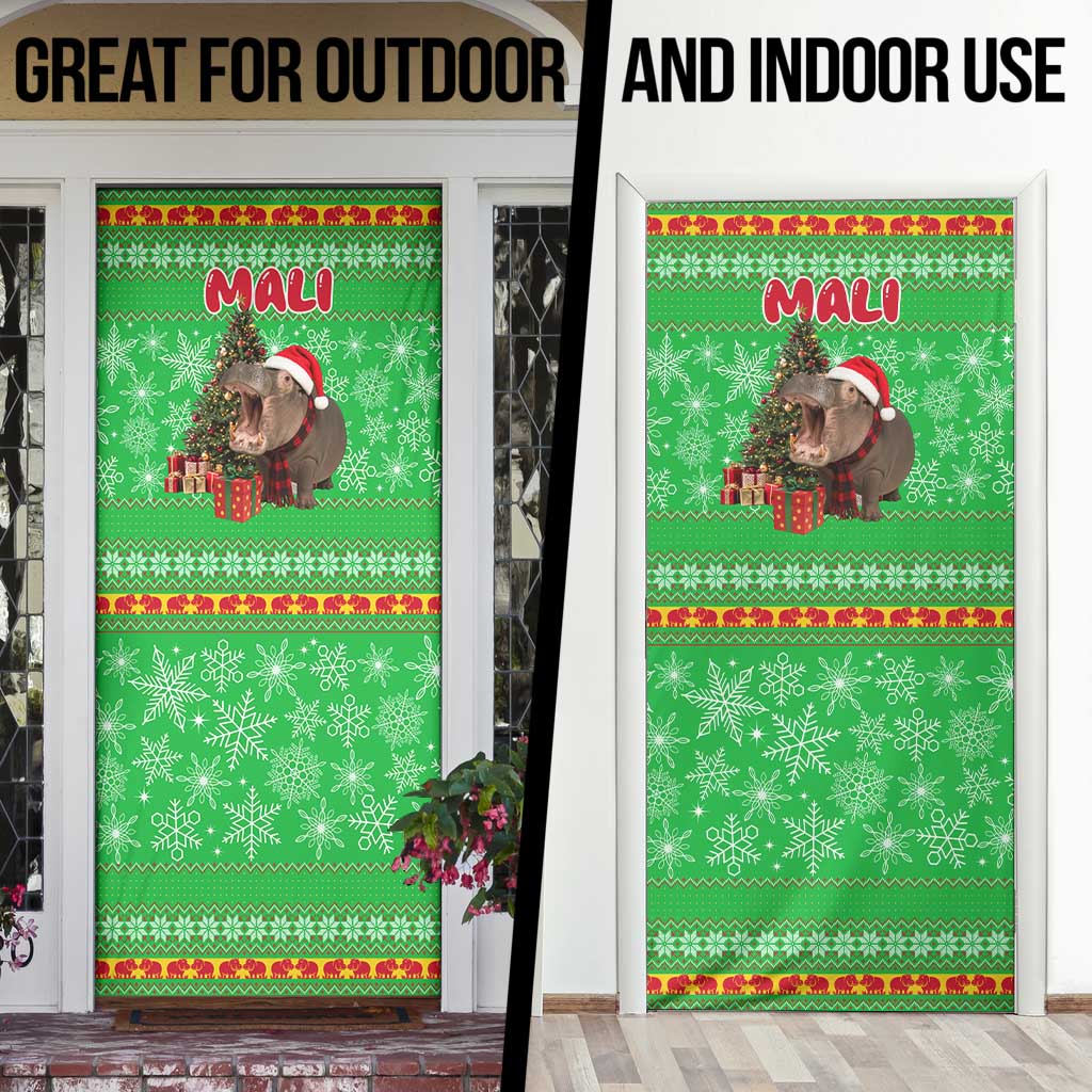 Mali Christmas Door Cover with Hippo Santa Hat Snowflakes and Holiday Gift - Wonder Print Shop
