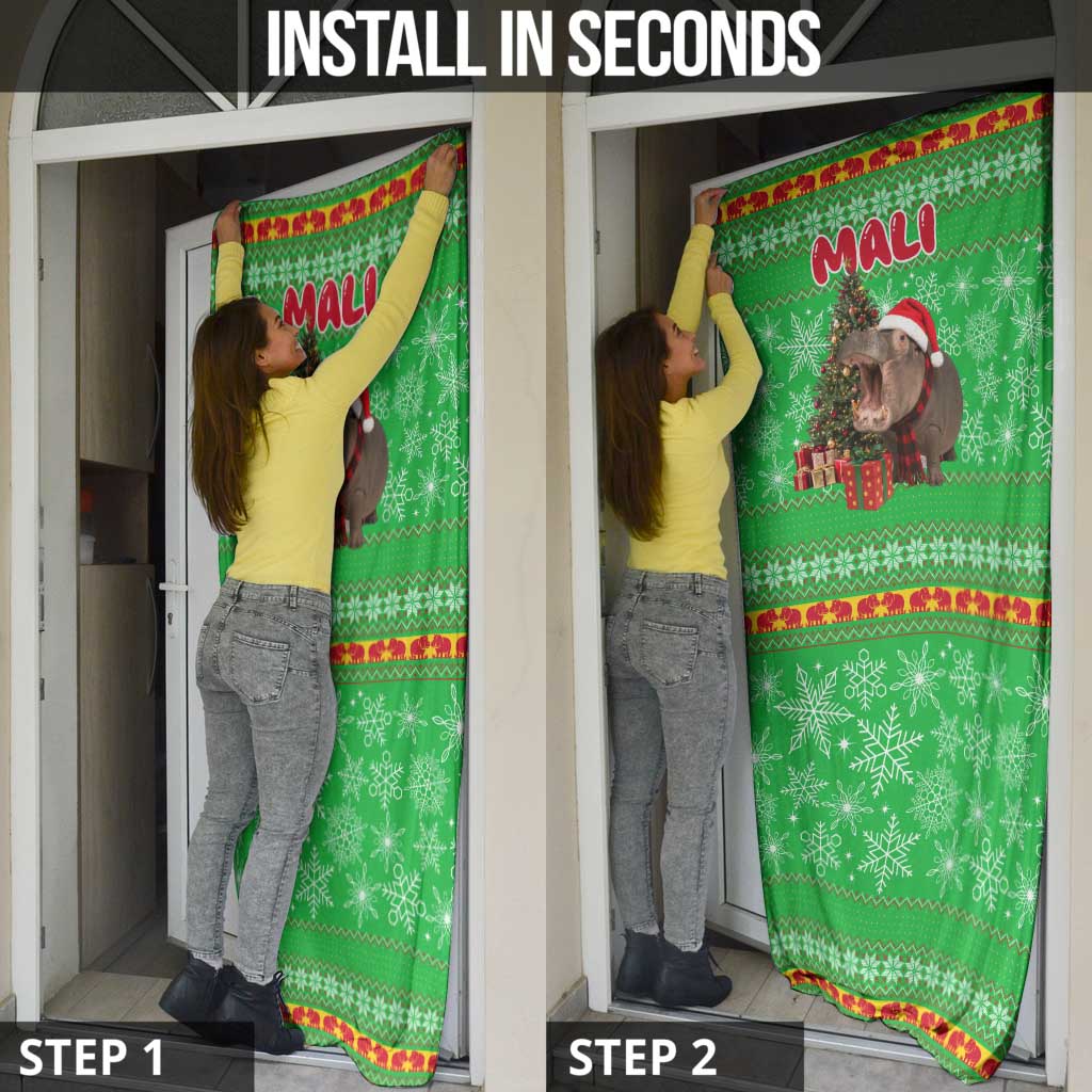 Mali Christmas Door Cover with Hippo Santa Hat Snowflakes and Holiday Gift - Wonder Print Shop