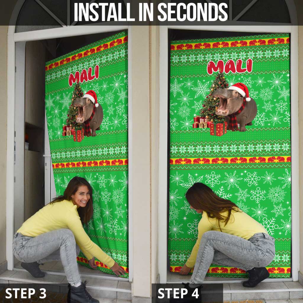 Mali Christmas Door Cover with Hippo Santa Hat Snowflakes and Holiday Gift - Wonder Print Shop