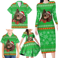 Mali Christmas Family Matching Long Sleeve Bodycon Dress and Hawaiian Shirt with Hippo Santa Hat Snowflakes and Holiday Gift - Wonder Print Shop