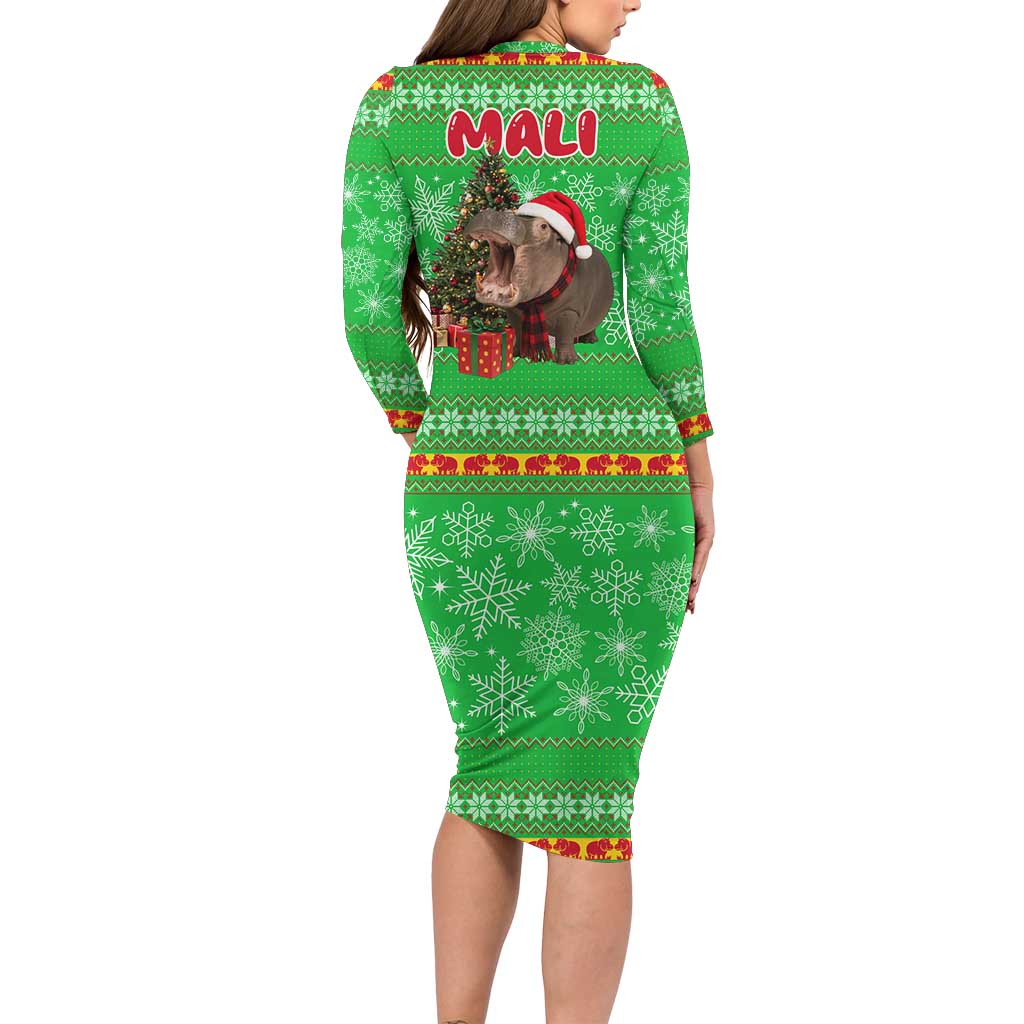 Mali Christmas Family Matching Long Sleeve Bodycon Dress and Hawaiian Shirt with Hippo Santa Hat Snowflakes and Holiday Gift - Wonder Print Shop