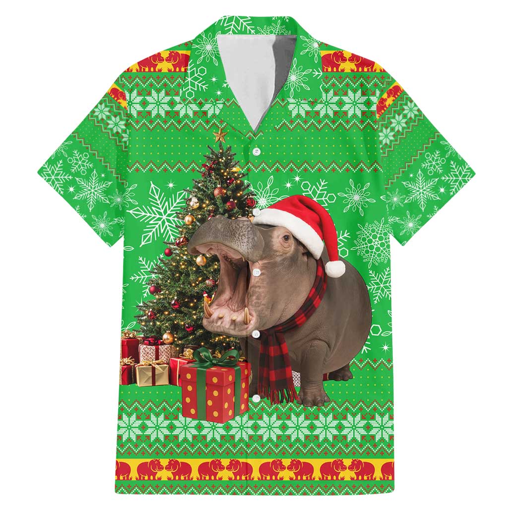 Mali Christmas Family Matching Mermaid Dress and Hawaiian Shirt with Hippo Santa Hat Snowflakes and Holiday Gift - Wonder Print Shop