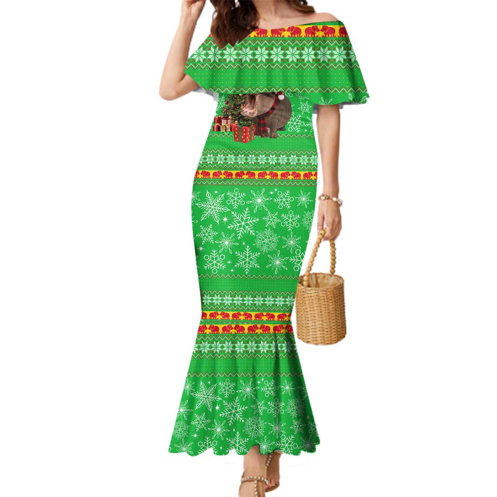 Mali Christmas Family Matching Mermaid Dress and Hawaiian Shirt with Hippo Santa Hat Snowflakes and Holiday Gift - Wonder Print Shop