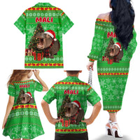 Mali Christmas Family Matching Off The Shoulder Long Sleeve Dress and Hawaiian Shirt with Hippo Santa Hat Snowflakes and Holiday Gift - Wonder Print Shop