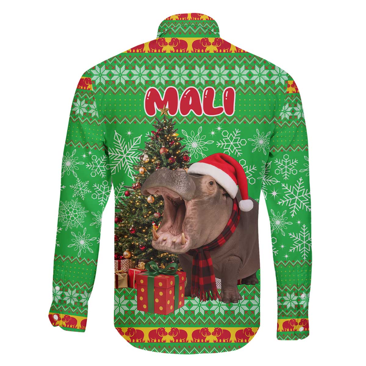 Mali Christmas Family Matching Off The Shoulder Long Sleeve Dress and Hawaiian Shirt with Hippo Santa Hat Snowflakes and Holiday Gift - Wonder Print Shop
