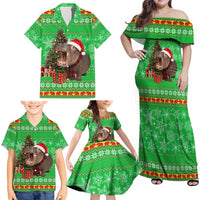 Mali Christmas Family Matching Off Shoulder Maxi Dress and Hawaiian Shirt with Hippo Santa Hat Snowflakes and Holiday Gift - Wonder Print Shop