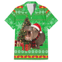 Mali Christmas Family Matching Off Shoulder Maxi Dress and Hawaiian Shirt with Hippo Santa Hat Snowflakes and Holiday Gift - Wonder Print Shop