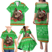 Mali Christmas Family Matching Puletasi and Hawaiian Shirt with Hippo Santa Hat Snowflakes and Holiday Gift - Wonder Print Shop