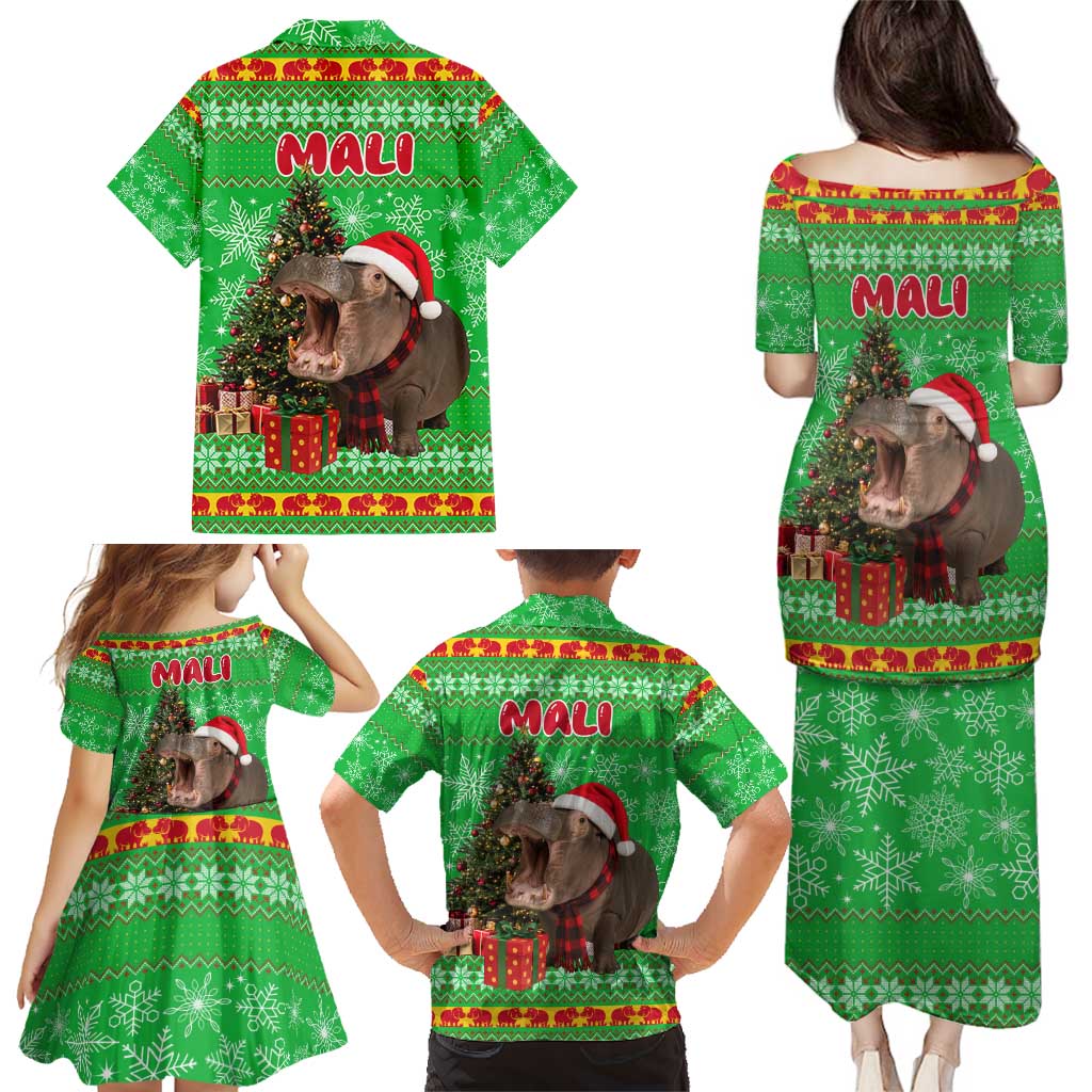 Mali Christmas Family Matching Puletasi and Hawaiian Shirt with Hippo Santa Hat Snowflakes and Holiday Gift - Wonder Print Shop