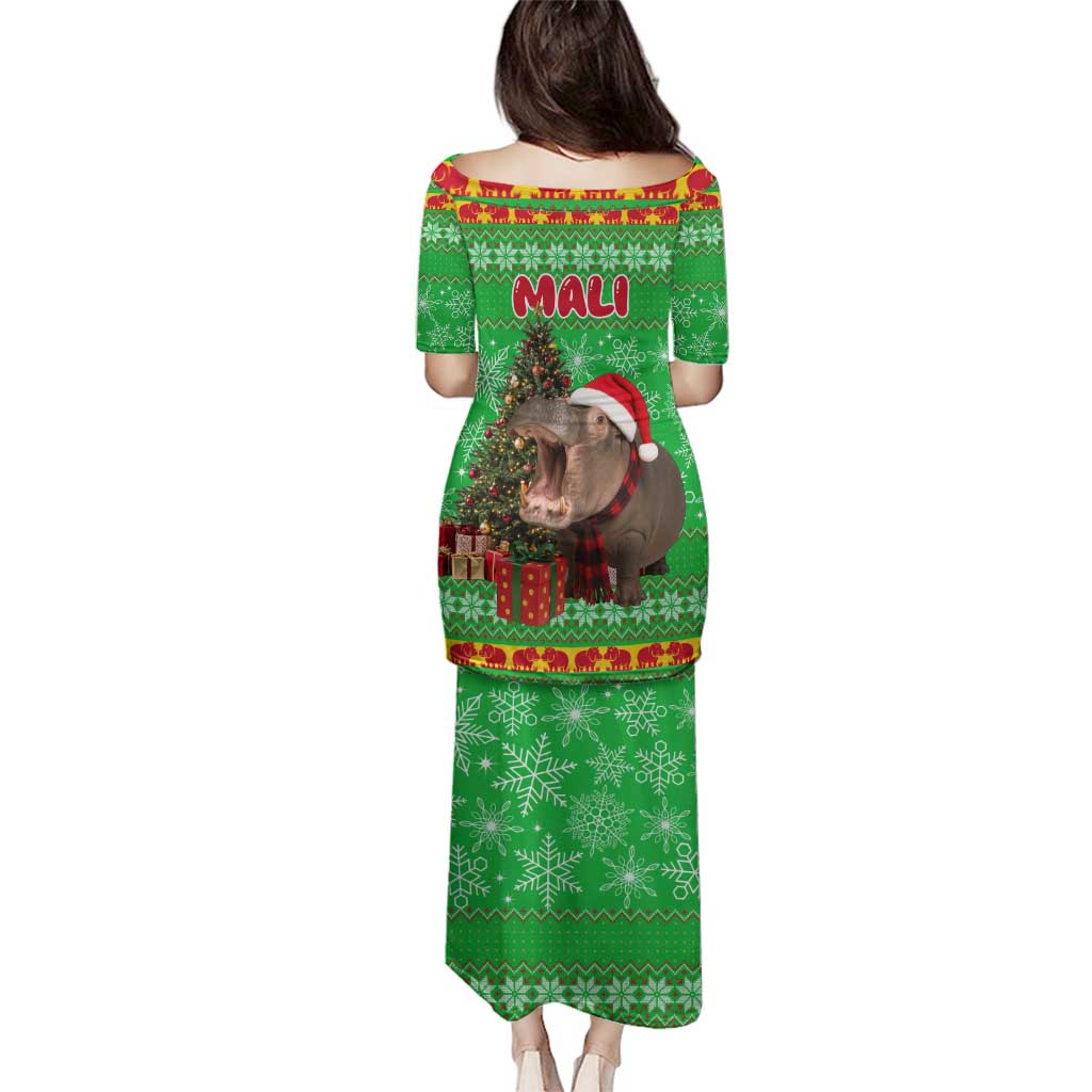 Mali Christmas Family Matching Puletasi and Hawaiian Shirt with Hippo Santa Hat Snowflakes and Holiday Gift - Wonder Print Shop