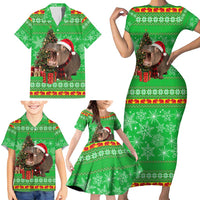Mali Christmas Family Matching Short Sleeve Bodycon Dress and Hawaiian Shirt with Hippo Santa Hat Snowflakes and Holiday Gift - Wonder Print Shop