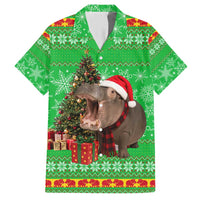 Mali Christmas Family Matching Short Sleeve Bodycon Dress and Hawaiian Shirt with Hippo Santa Hat Snowflakes and Holiday Gift - Wonder Print Shop