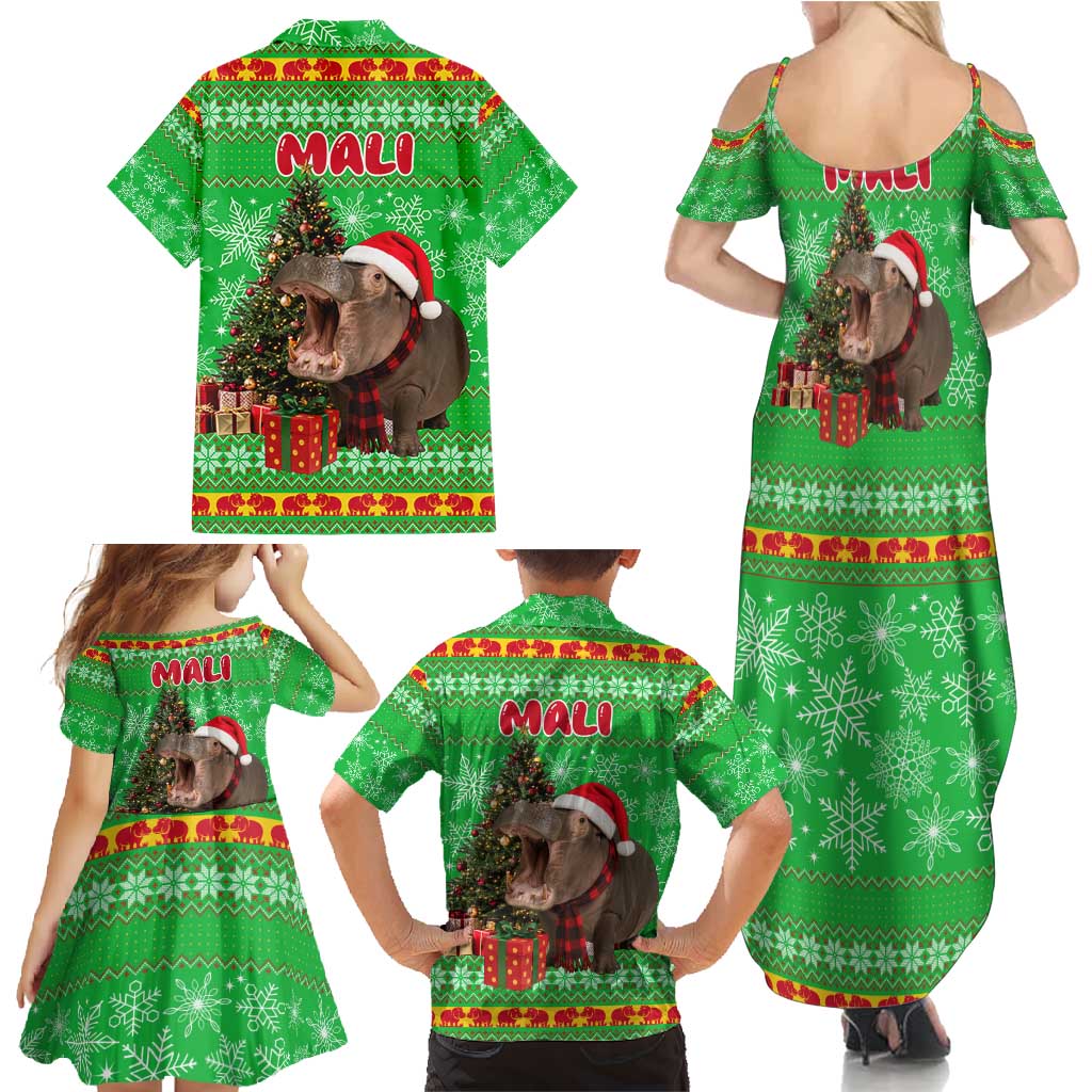 Mali Christmas Family Matching Summer Maxi Dress and Hawaiian Shirt with Hippo Santa Hat Snowflakes and Holiday Gift - Wonder Print Shop