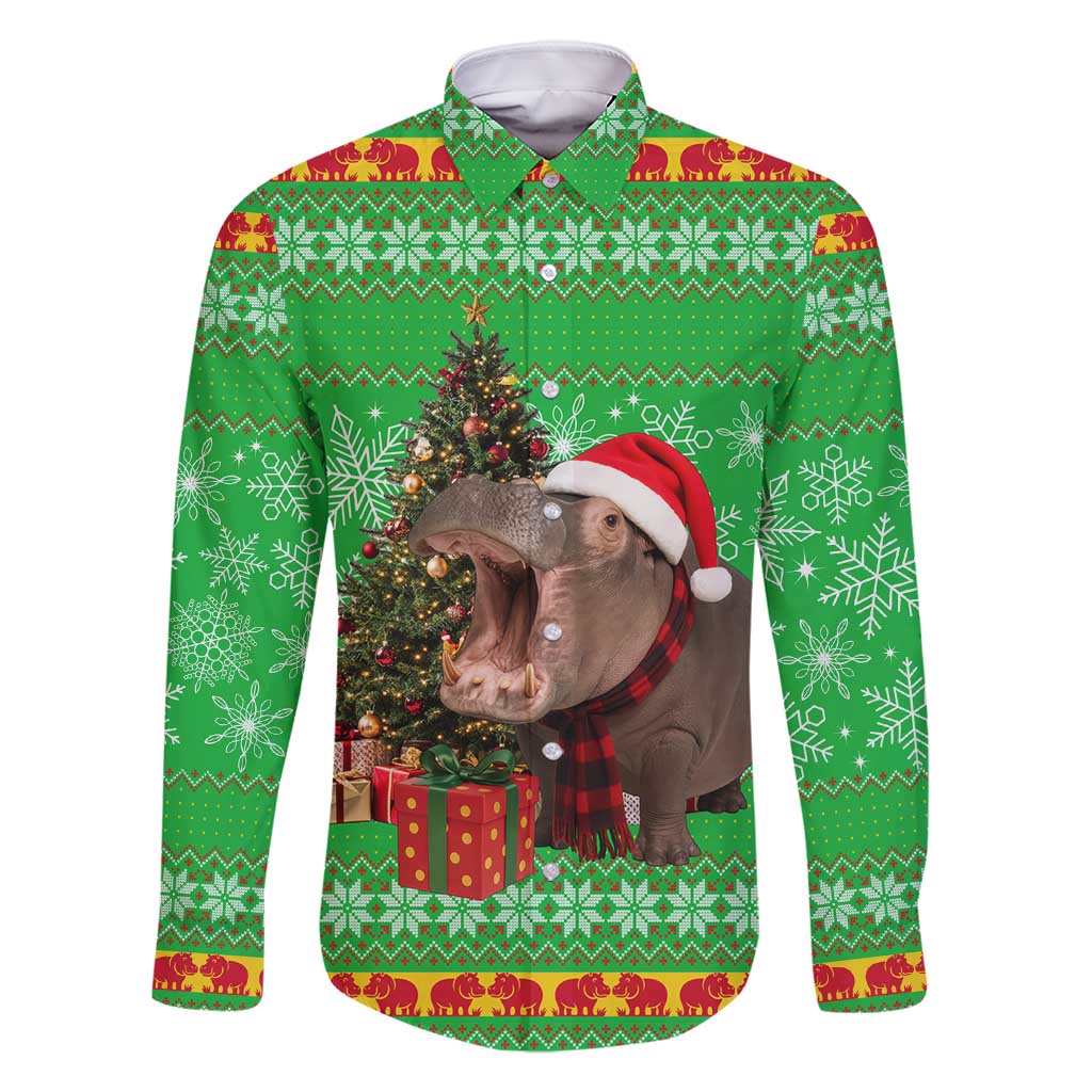 Mali Christmas Family Matching Summer Maxi Dress and Hawaiian Shirt with Hippo Santa Hat Snowflakes and Holiday Gift - Wonder Print Shop