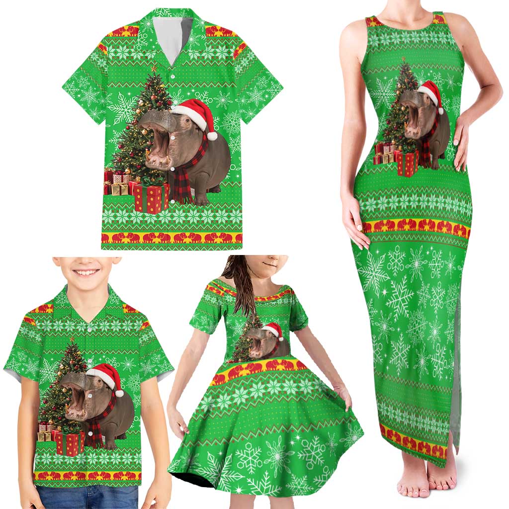 Mali Christmas Family Matching Tank Maxi Dress and Hawaiian Shirt with Hippo Santa Hat Snowflakes and Holiday Gift - Wonder Print Shop