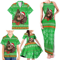 Mali Christmas Family Matching Tank Maxi Dress and Hawaiian Shirt with Hippo Santa Hat Snowflakes and Holiday Gift - Wonder Print Shop