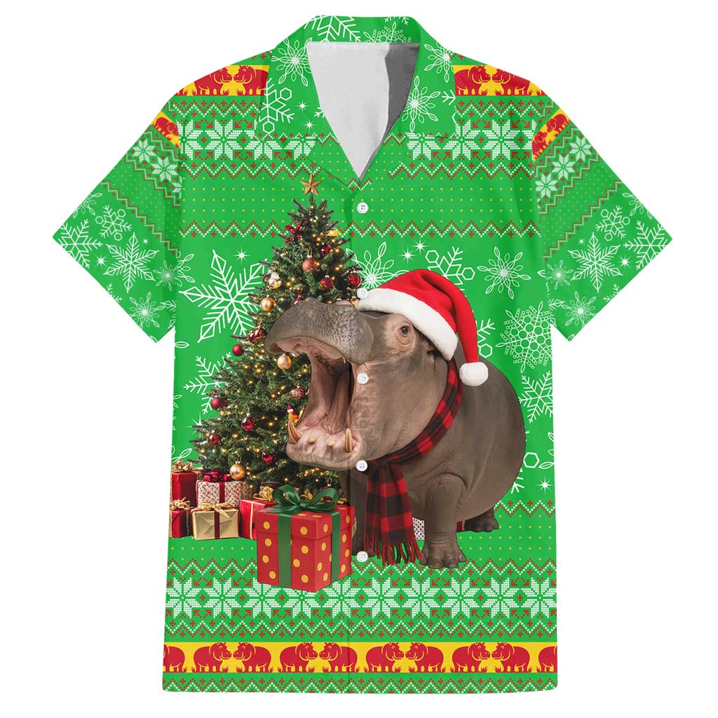 Mali Christmas Family Matching Tank Maxi Dress and Hawaiian Shirt with Hippo Santa Hat Snowflakes and Holiday Gift - Wonder Print Shop