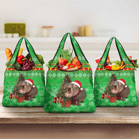Mali Christmas Grocery Bag with Hippo Santa Hat Snowflakes and Holiday Gift - Wonder Print Shop