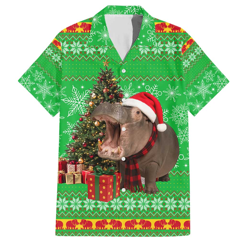 Mali Christmas Hawaiian Shirt with Hippo Santa Hat Snowflakes and Holiday Gift - Wonder Print Shop