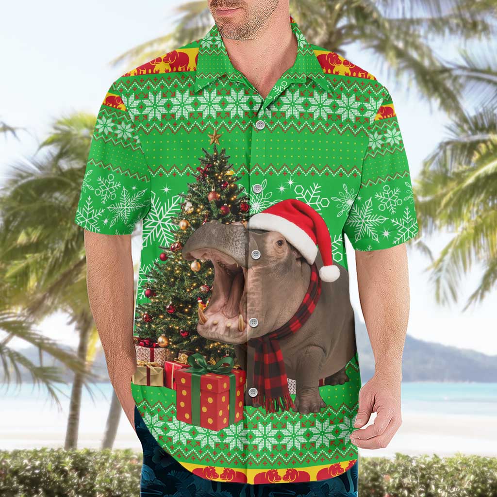 Mali Christmas Hawaiian Shirt with Hippo Santa Hat Snowflakes and Holiday Gift - Wonder Print Shop