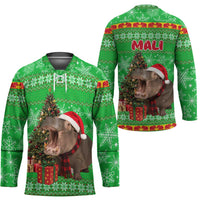 Mali Christmas Hockey Jersey with Hippo Santa Hat Snowflakes and Holiday Gift - Wonder Print Shop