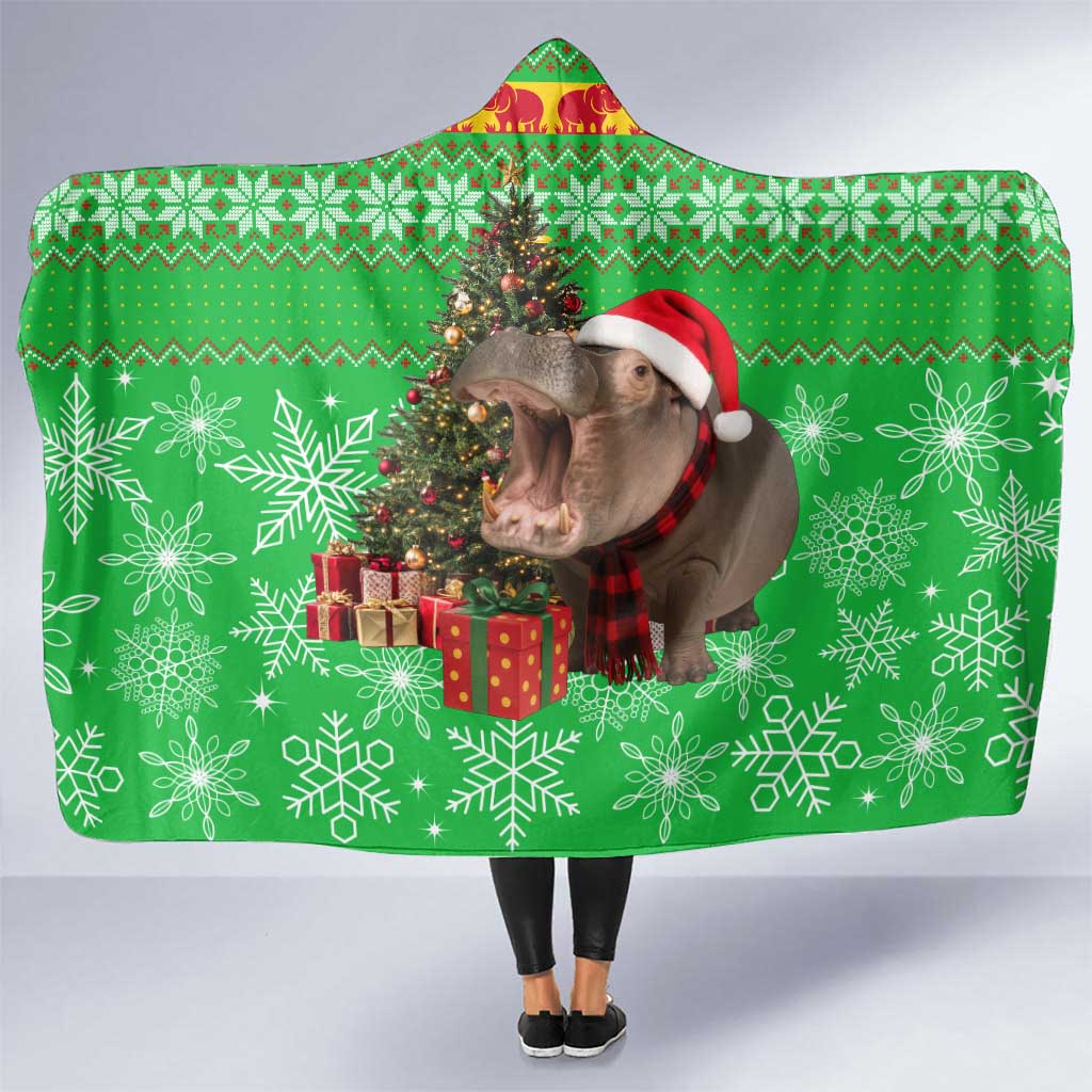 Mali Christmas Hooded Blanket with Hippo Santa Hat Snowflakes and Holiday Gift - Wonder Print Shop