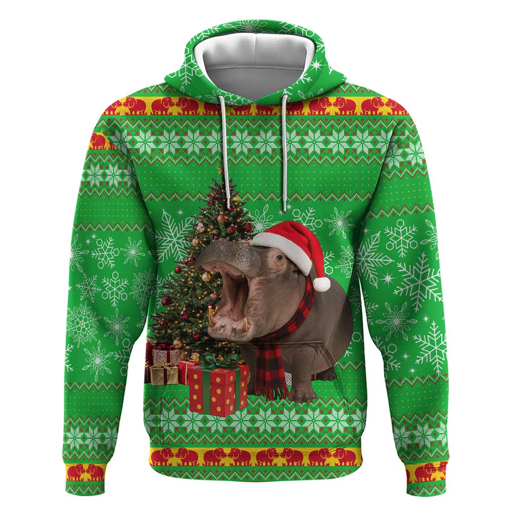 Mali Christmas Hoodie with Hippo Santa Hat Snowflakes and Holiday Gift - Wonder Print Shop