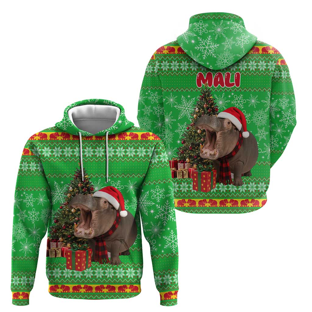 Mali Christmas Hoodie with Hippo Santa Hat Snowflakes and Holiday Gift - Wonder Print Shop