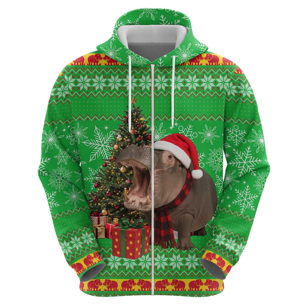 Mali Christmas Hoodie with Hippo Santa Hat Snowflakes and Holiday Gift - Wonder Print Shop