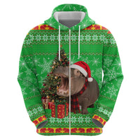 Mali Christmas Hoodie with Hippo Santa Hat Snowflakes and Holiday Gift - Wonder Print Shop