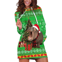 Mali Christmas Hoodie Dress with Hippo Santa Hat Snowflakes and Holiday Gift - Wonder Print Shop