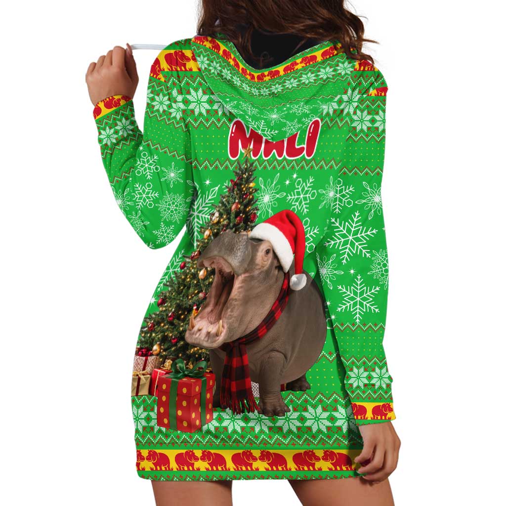 Mali Christmas Hoodie Dress with Hippo Santa Hat Snowflakes and Holiday Gift - Wonder Print Shop
