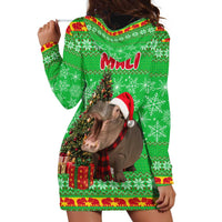 Mali Christmas Hoodie Dress with Hippo Santa Hat Snowflakes and Holiday Gift - Wonder Print Shop