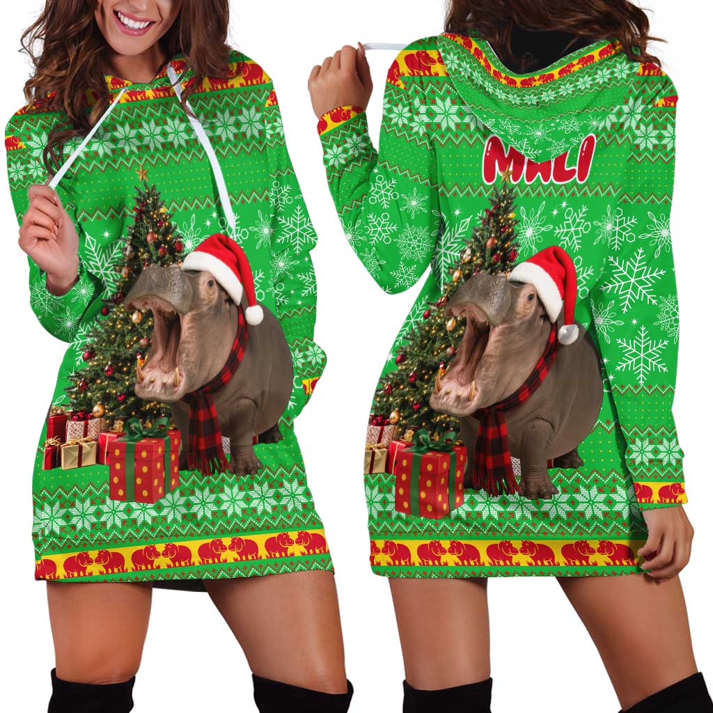 Mali Christmas Hoodie Dress with Hippo Santa Hat Snowflakes and Holiday Gift - Wonder Print Shop