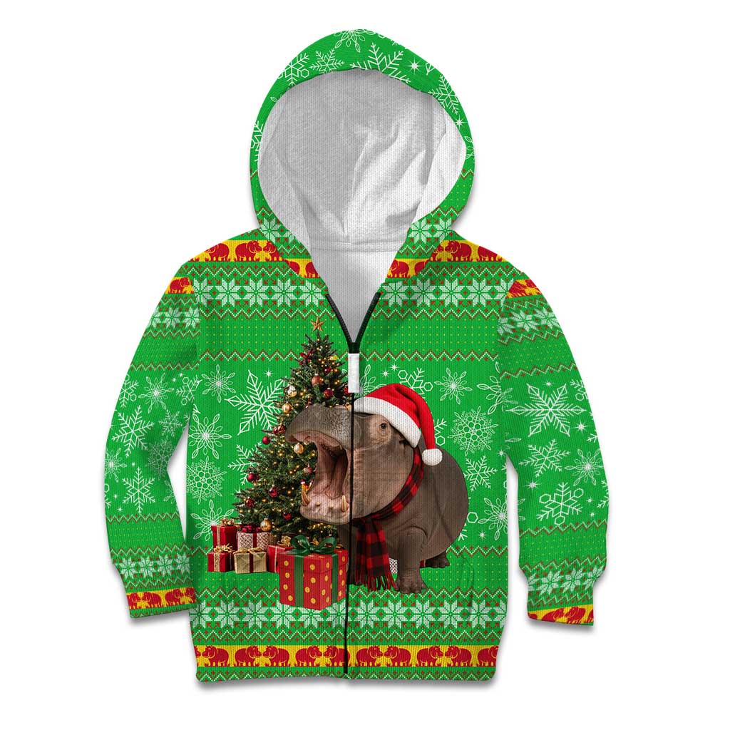 Mali Christmas Kid Hoodie with Hippo Santa Hat Snowflakes and Holiday Gift - Wonder Print Shop