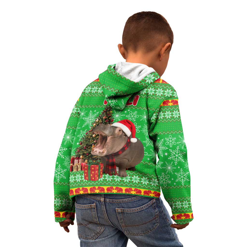 Mali Christmas Kid Hoodie with Hippo Santa Hat Snowflakes and Holiday Gift - Wonder Print Shop